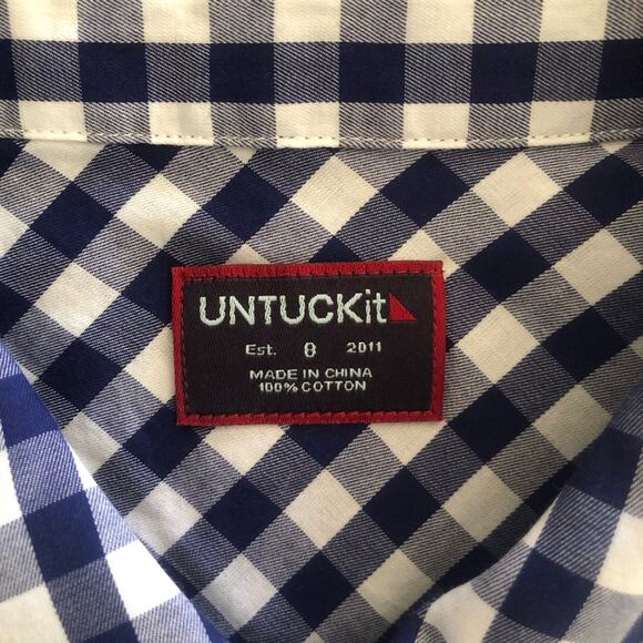 UNTUCKit NWT Women’s Belleza Button Up Dress Shirt Blue Buffalo Plaid Size 8 - Picture 9 of 13